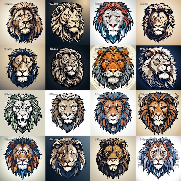 Majestic Lion Collection 16 SVG & PNG Files ready for Laser engraving T-shirt design CNC carving Cricut and other lion or Cat creations
