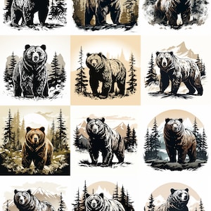 Grizzly d’Alaska SVG & PNG Collection Grizzly Bear Brown Bear Kodiak Bear pour la gravure laser Cricut CNC T-shirt Design. Chasse en Alaska