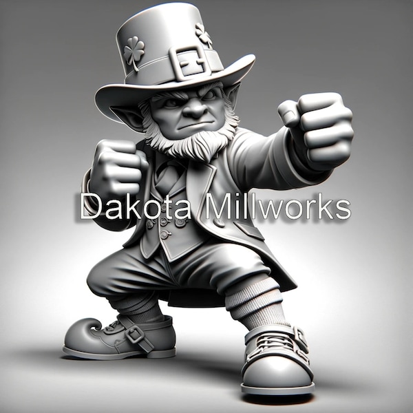 Leprechaun in Fighting Pose 2.5D Models - STL and Depth Map PNG, SVG for St. Patrick's Day and Irish Pride Ireland Notre Dame fighting Irish