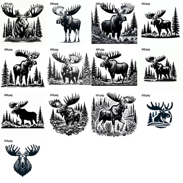 13 Bull Moose wildlife hunting SVG and PNG Images - Perfect for Laser Engraving, CNC, Cricut & T-Shirt Designs. sportsman Alaska Outdoors