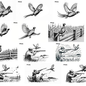 12 Faisan à collier et chasse au faisan SVG Images gravure laser CNC sculpture Cricut T-shirt design etc. Dakota du Sud Midwest Sportsman