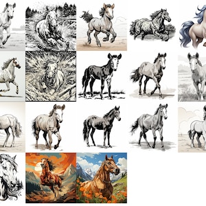 SVG de cheval élégant : ensemble de 18 superbes images de cheval pour scrapbooking journalisation gravure au laser t-short design ou sculpture CNC
