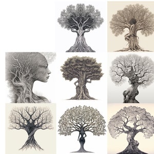 Mother Nature Inspired Tree SVG Set - Ein Set von 8 SVG-Bildern von Bäumen mit einer weiblichen Figur. Perfekt für Cricut Lasergravur oder CNC
