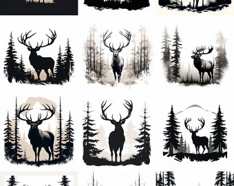 Elk Hunting, Bull Elk - Set of 12 Majestic SVG Designs for scrapbooking, Cricut, CNC, or Laser Engraving and T-shirt design. Alaska