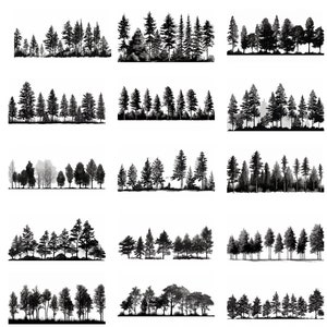 Treeline svg - 24 skyline silhouettes of a line of pine trees. trees, clip art, nature, graphics, scaleable, sticker,cut out