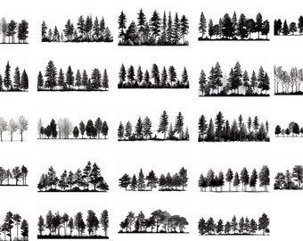 Treeline svg - 24 skyline silhouettes of a line of pine trees. trees, clip art, nature, graphics, scaleable, sticker,cut out