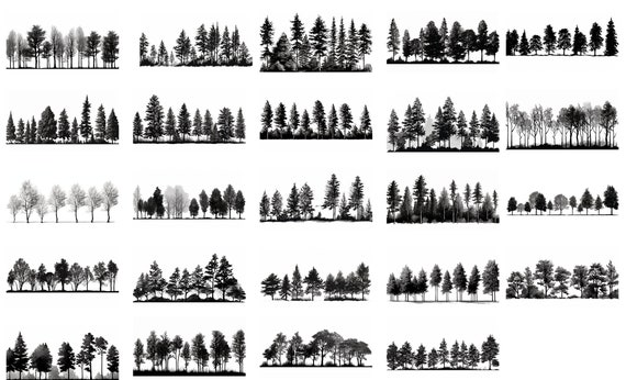 Treeline svg - 24 skyline silhouettes of a line of pine trees. trees, clip  art, nature, graphics, scaleable, sticker,cut out