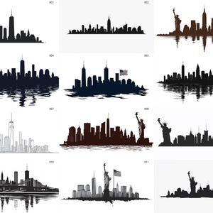 New York City Skyline SVG PNG Files per Laser CNC T-shirt Cricut Tatuaggi Artigianato