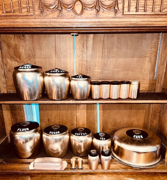 Vintage Rose Gold Kromex Canisters Spice Set Cake Butter Dish