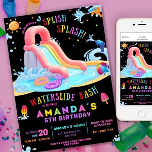 Waterslide Birthday Invitation, Boy or Girl Splash Party Invite, Summer Pool Party, Splash Birthday Evite, Water Slide Bash Editable any age