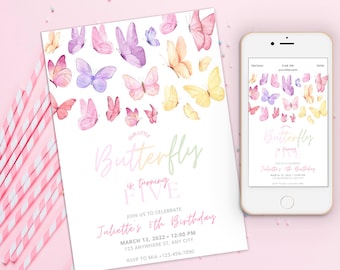 Butterfly Birthday Invitation, Pastel Rainbow Butterflies for any age Birthday Invite, Birthday Girl Butterfly Party spring vibes summer