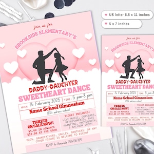 Valentinstag Schultanzkarte, Papa Tochter Valentinstag Tanz Flyer 21 x 30 cm, Einladung 13 x 18 cm, Sweetheart Dance Invite, Schultanz Flyer
