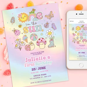 One in the Sun Invitation, Summer Birthday Invitation, Editable Template Park Party for Girl First Birthday, Pool Party 1st Birthday invite