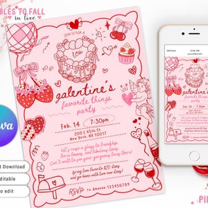 Valentines Day Party Invitation, Favorite Things Party Invite, galentine day, Galentine&#39;s Party Brunch Invite Girlfriends Brunch Party Night
