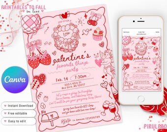 Valentines Day Party Invitation, Favorite Things Party Invite, galentine day, Galentine's Party Brunch Invite Girlfriends Brunch Party Night