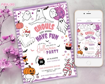Uitnodiging Halloween Girls Night, heksen Halloween-feestje uitnodigen, geesten avondje uit uitnodigen volwassen Halloween-feest kostuum grappig Girls Night In