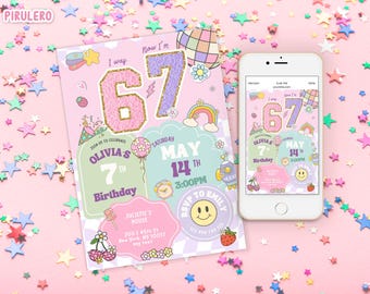 Preppy 6 7 Birthday Invitation, Trending Six Seven Varsity Meme Digital Template SSP1