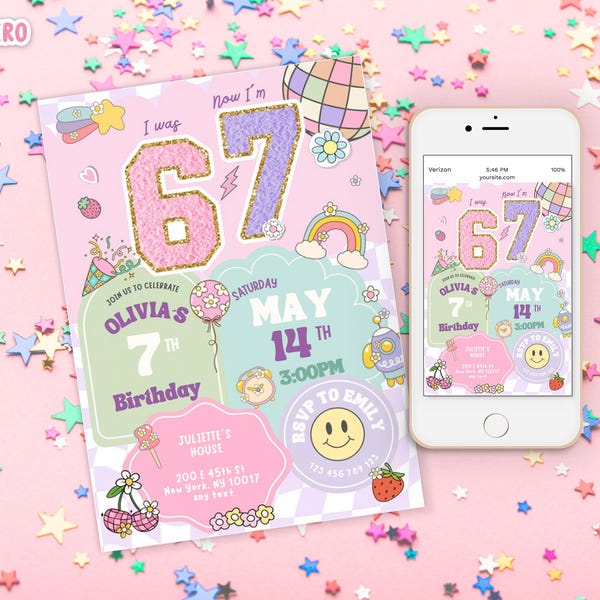 6-7 Birthday Invitation for Girls, Editable Meme Trending Six Seven Party Invite, Bruh, Girl Birthday, Kids Birthday Digital Invite SSP1