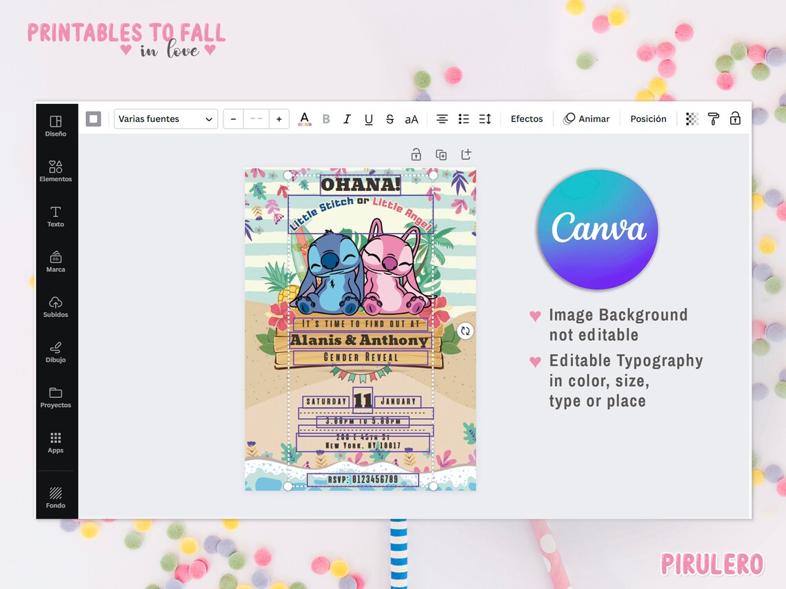 Angel and Stitch Gender Reveal Invitation, Lilo and Stitch Gender