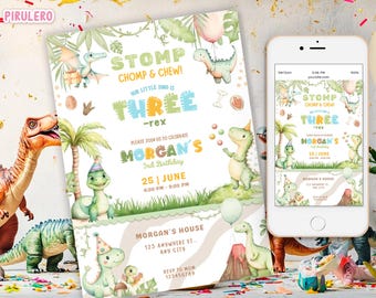 Dinosaur Birthday Invitation,EDITABLE Dinosaur 3rd Birthday Party Invite,Three Rex, 3rd Birthday Boy Dinosaur Party, Dino 3 Year Old Party