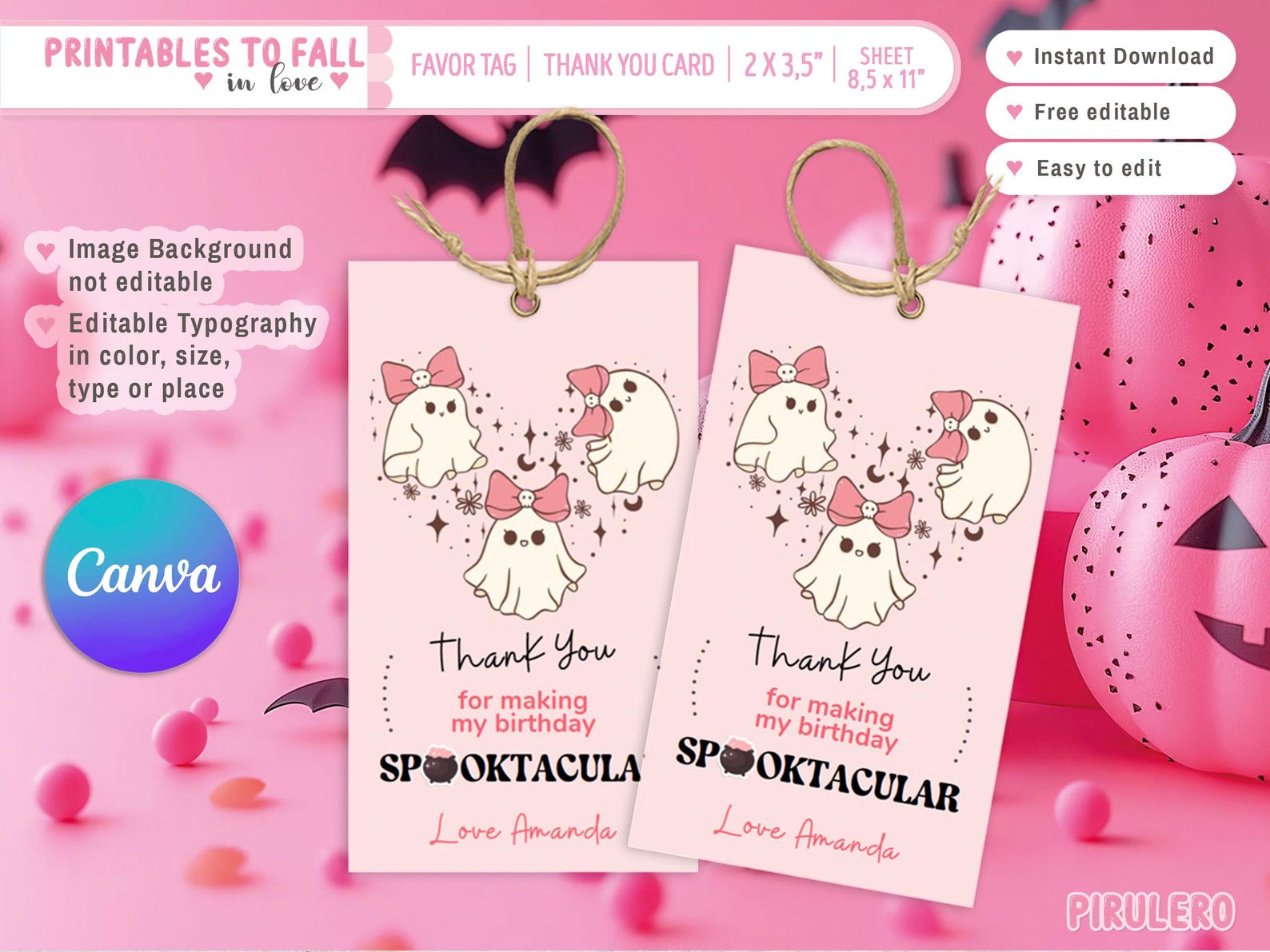 Halloween Birthday Thank You Tag Template, Spooky One Cute Party Tags ...