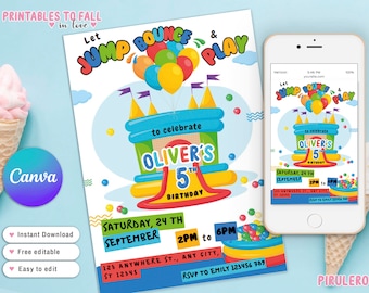 Jump bounce play invitation, jump and play birthday invitation party, Bounce House Party Jump Party Bouncy Castle Party, Outdoor Playground