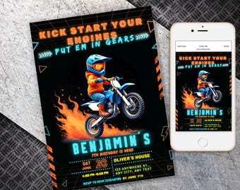 Dirt Bike Birthday Invitation, Motocross Racing Template, Dirt Bike Adventure Party theme Evite, Motorbike Invite, Instant Download Editable