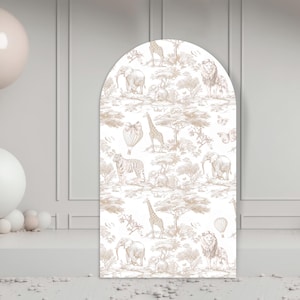 Toile de Jouy Arch Backdrop, Elegante Beige Safari Toile-Baby-Dusche-Dekor, Safari Chinoiserie Baby Shower Dusty Party Prop Digital Download