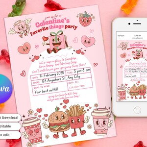Favorite Things Valentines Party Invitation, galentines Party Invite, Galentine&#39;s Party Brunch, Girlfriends retro galentine day Party Night