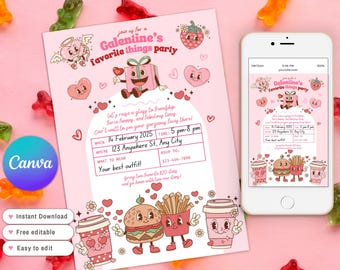 Favorite Things Valentines Party Invitation, galentines Party Invite, Galentine's Party Brunch, Girlfriends retro galentine day Party Night