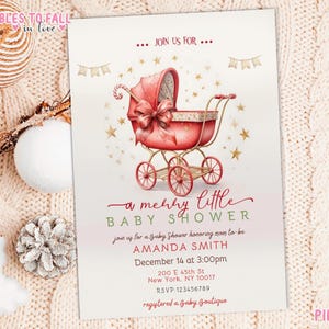 Merry Little Baby Shower Invitation, Christmas Baby Shower Invitation, Winter Baby Shower Invite, Holiday Winter Wonderland Baby Shower