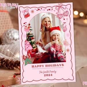 Foto Weihnachtskartenvorlage, Frohe Weihnachten Karte, Bogen Weihnachtskarte, pink kokette Weihnachtskarte, Digital Bogen Weihnachtskarten Vorlage