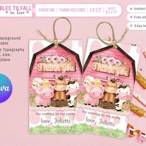 rosa Geschenkanhänger Mädchen, Mädchen Geburtstag Geschenkanhänger, grüner Bauernhof Mädchen, grüner Bauernhof, Dankeschön Geschenkanhänger, Barnyard Geschenkanhänger