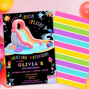 Editable Waterslide Birthday Invitation, Summer Pool Party, Splash Birthday Evite, Water Slide Bash Modern Canva Template Girl any age