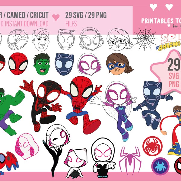 29 Clipart Spidey and Friends, Spidey, Digital download, SVG, PNG, Design, Clipart, Cricut, Silhouette, Instant Download