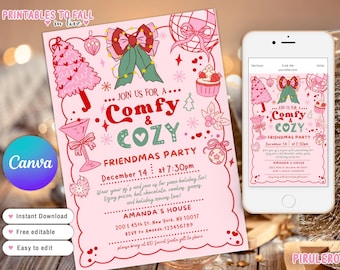 Comfy and Cozy Christmas Party Invitation, Christmas PJ Party Invitation, Girls Night In Holiday Party Invite, Friendsmas Funny Invitation