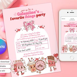 Favorite Things Valentines Party Invitation, galentines Party Invite, Galentine&#39;s Party Brunch, Girlfriends retro Party Night, galentine day