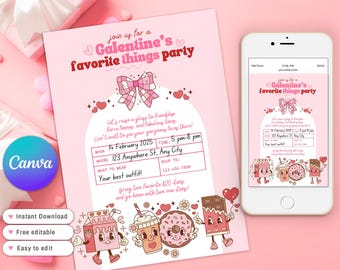 Favorite Things Valentines Party Invitation, galentines Party Invite, Galentine's Party Brunch, Girlfriends retro Party Night, galentine day