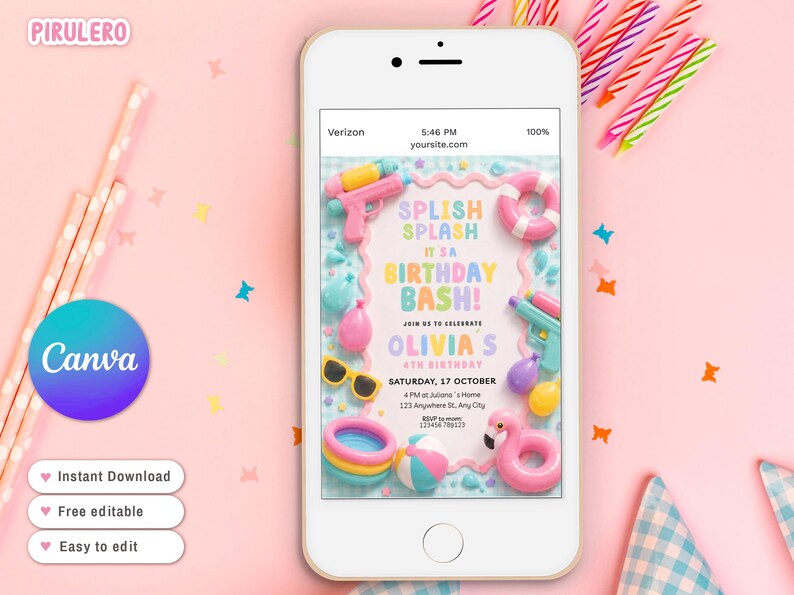 Splish Splash It's a Birthday Bash Invitation, Pool Birthday Invite ...