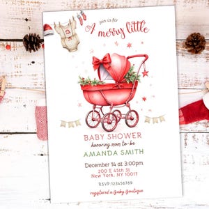 Merry Little Baby Shower Invitation, Christmas Baby Shower Invitation,Winter Baby Shower Invite,Gender neutral Winter Wonderland Baby Shower