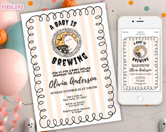 A Baby is Brewing Halloween invitation, A Little Boo is Almost Due invite, Halloween Baby Shower, Baby Shower Retro Spooky gender neutral