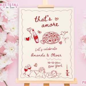That&#39;s Amore Engagement Party Welcome Sign, Pizza Engagement Party, Engagement Welcome Sign, Whimsical Italian Theme Hand Drawn 16x20, 18x24