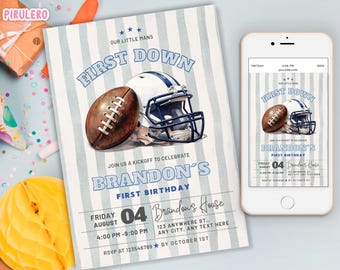 First Down Birthday invitation, Editable Football Invite, 1st Birthday Digital Invite, american football touchdown invite Sports Party