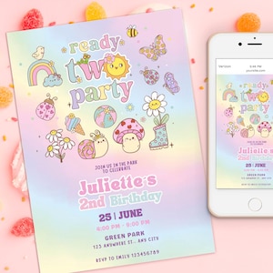 Ready Two Party Invitation Template, Girl 2nd Birthday Invite, Spring Garden Party, pool party Summer Birthday Invitation, Editable Template