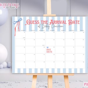 Baby Due Date Calendar Sign, Red White and Due Baby Shower Guess the Birthday Baby Shower Game, Guess Baby's Birth Date, Baby Shower RWD4J