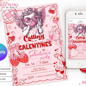Galentines Girls Night-feestuitnodiging, grappig cupido-meisje Valentijnsdagfeest, Galentine&#39;s feestbrunch, vriendinnen, al mijn galentines bellend
