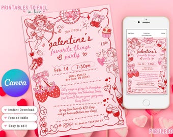 Valentines Day Party Invitation, Favorite Things Party Invite, Galentine's Party Brunch Invite Girlfriends Brunch Party Night, galentine day