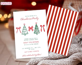 Christmas Party Invitation, Minimalist Christmas Dinner Invite, Editable Xmas Invitation Template, hand drawn whimsical Holiday Party Card