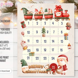 Digital Advent Calendar, Christmas DIY calendar numbers, Santa Polar express instant download, Christmas Train, December daily countdown
