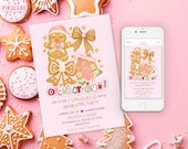 Gingerbread Decorating Party Invitation, Editable Christmas Invite, Coquette Pink Oh What Fun Holiday Party Preppy Template Christmas Invite